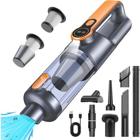 Akku-Handstaubsauger, 26.000 Pa, leistungsstarker Staubsauger, Staubentfernung per Knopfdruck, bürstenloser Motor, 4-in-1-Funktion, Mini-Autostaubsauger mit HD-Bildschirm und LED-Beleuchtung, Orange (1/4)