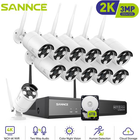 SANNCE Sistema de cámara de seguridad inalámbrica de 3 MP para exteriores, impermeable, con detección de personas por IA (1/5)