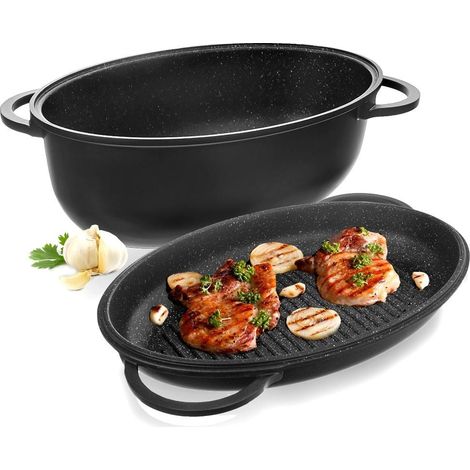 Asador de granito con tapa 2 en 1 GRANDE 10 l, 43 x 28 cm (1/5)