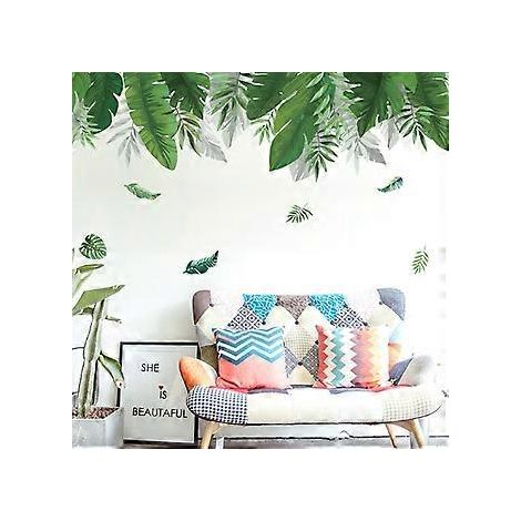 Stickers muraux Feuilles vertes tropicales pour salon et chambre, Décoration intérieure, Autocollants muraux, Art mural (1/5)