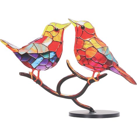 2 oiseaux métalliques décoratifs, décompression visuelle colorée, ornement de table pour maison. (1/5)