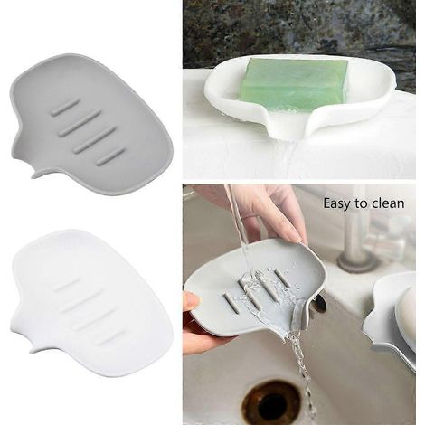 Porte-savon en silicone (lot de 2), facile à nettoyer, pour salle de bain et cuisine. (1/4)