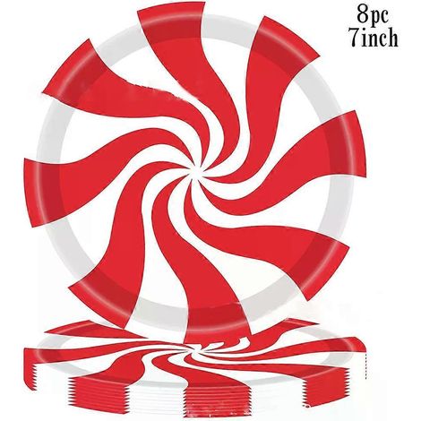 Vaisselle jetable pour 8 invités sur le thème des bonbons de Noël, assiettes en carton rouges et vertes avec sucettes, serviettes, Noël, anniversaire d'enfant, Joyeux Noël (1/5)