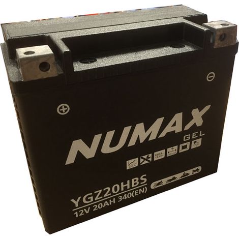 Numax – Batterie moto GEL 12V 20Ah YGZ20HBS – 340A CCA – Conçue pour Harley – Résistante aux vibrations – Longueur 176mm, Hauteur 154mm