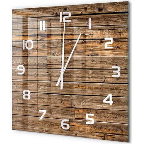 Grande Horloge Murale Carrée en Verre Sans Cadre Silencieuse Design Moderne Salon Mur en bois 60x60 cm (1/5)