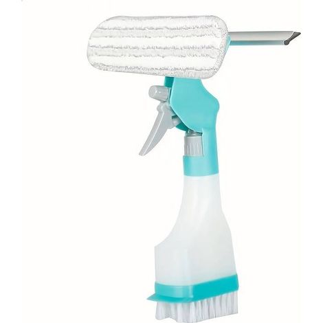 Essuie-vitres 4 en 1 avec flacon pulvérisateur, brosse de nettoyage de vitres multifonctionnelle avec raclette et brosse à récurer, outils de nettoyage.