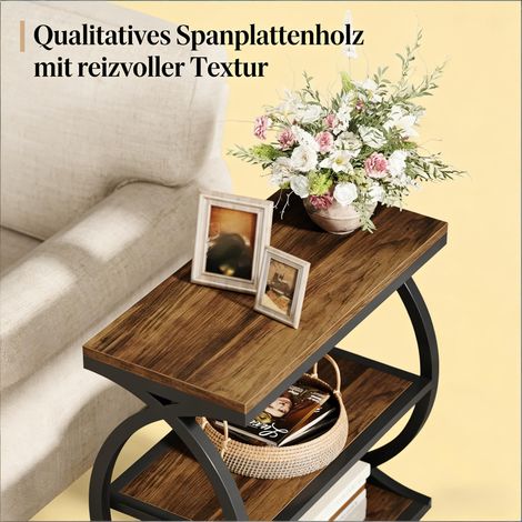 Table d'appoint style rustique, guéridon en bois, meuble d'entrée, banc latéral, étagère ouverte pour salon (1/5)