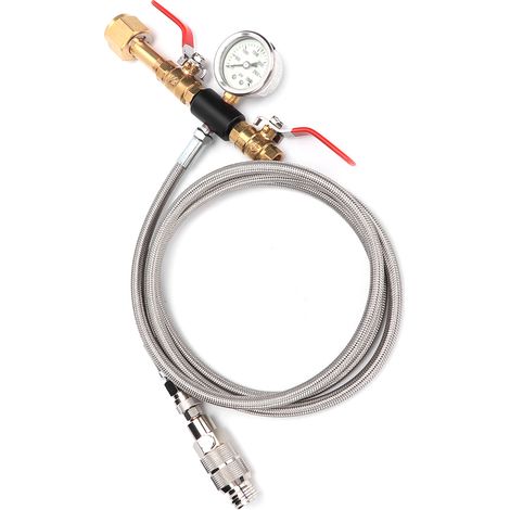 Raccord double valve CO2 avec flexible 1,8 m et manomètre pour Sodastream (W21.8-14) (1/5)
