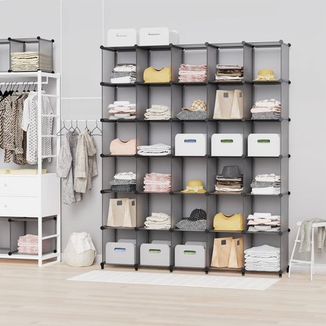 Système d'étagères Étagère en plastique, 40 cubes Étagère à chaussures Armoire modulaire Séparateur de pièce, Rangement Organisateur de vêtements, jouets pour chambre à coucher, Gris (1/2)