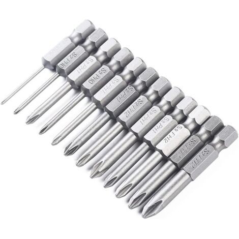 Lot de 18 embouts de tournevis cruciformes cruciformes 50 mm avec tige hexagonale magnétique 6,35 mm (1/5)