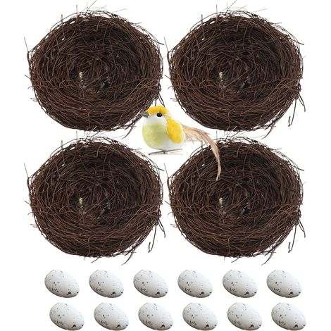 Décoration Nid d'Oiseau 17 pièces en rotin naturel tressé fait main Petit Nid d'Oiseau pour Extérieur Maison Table Arbres Grange Étagère Chaise Printemps (1/5)