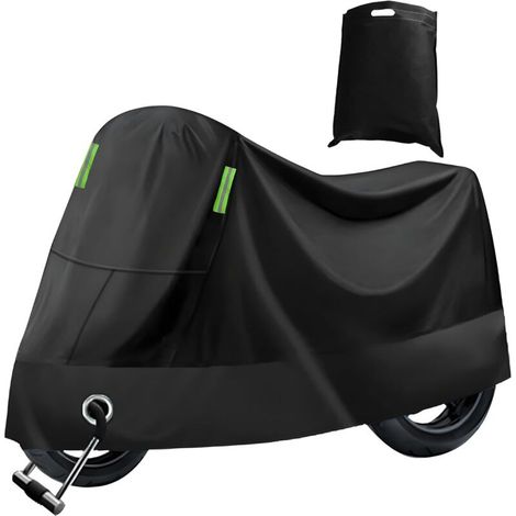Housse de moto d'extérieur, protection UV, pluie, neige et poussière, avec trou de serrure, noire (220 x 95 x 110 cm)