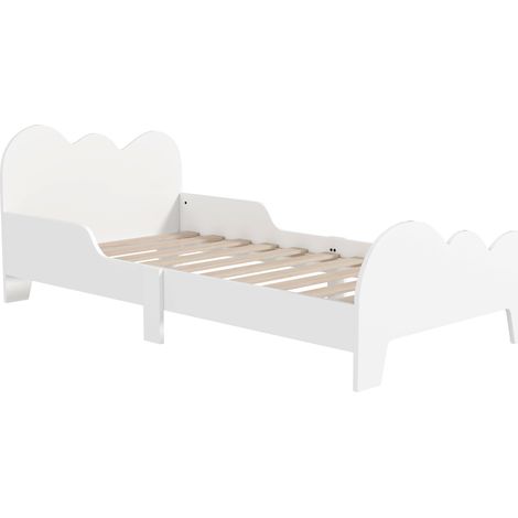 Lit enfant lit au sol enfant 70x140 cm avec barrière de sécurité, sommier à lattes inclus et décorations de nuage, blanc