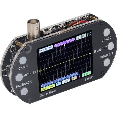 Tragbares Taschenoszilloskop mit 2,4-Zoll-TFT-Bildschirm, 320240 Auflösung, 2,5 MHz Abtastfrequenz und 500 kHz Bandbreite. (1/5)