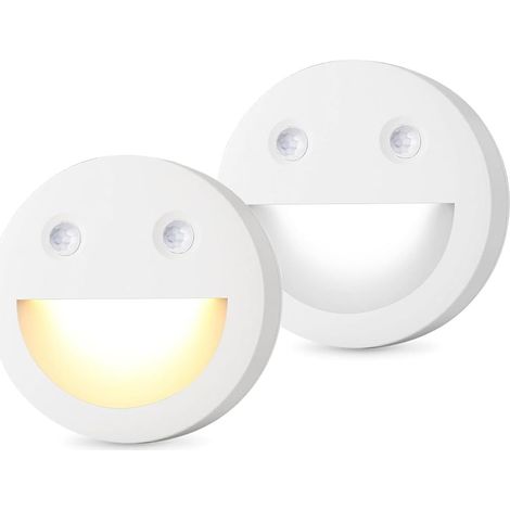 Luz nocturna LED con detector de movimiento, juego de 2, para escaleras o pasillo, 2700K y 5000K, iluminación antideslumbrante, funciona con pilas