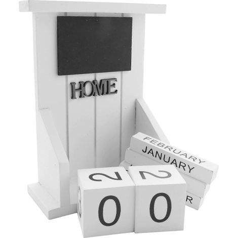 Bloc de calendrier de bureau en bois - Calendrier perpétuel avec affichage des dates mensuelles - Décoration pour la maison ou le bureau (Blanc) (1/5)