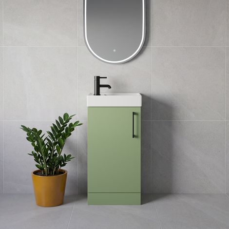 Napoli Cube Olive Green 400mm Single Door Vanity Unit with Align Basin - 400mm - Matt Black 160mm Handle