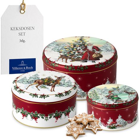 Set 3 Boîtes à Biscuits Multicolore, Boîte Ronde, Article de Noël Déco Interieur Maison, Décoration Noël Table, Boîte à Cookies, Boîte à Bonbon, Métal (1/5)