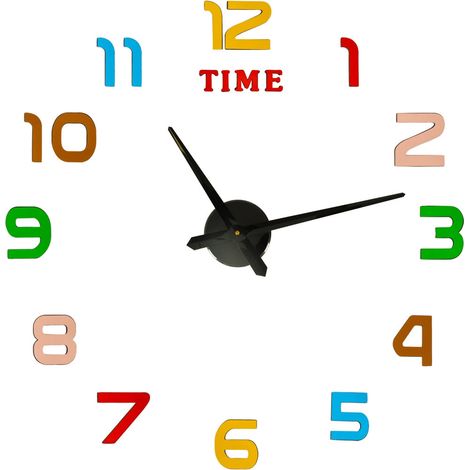 Autocollant horloge murale 12 chiffres couleur noir