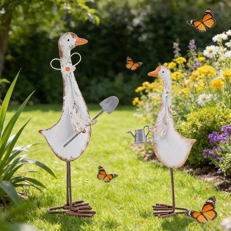 Oie décorative de jardin JeiibrZui - Acier inoxydable - 2 piquets décoratifs - Grande et petite taille - Pour une ambiance printanière et pascale dans le jardin ou sur la terrasse (1/5)