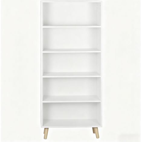 Librería estantería de pie blanca 60 x 24 x 144 cm, 5 compartimentos, patas de madera, MODENUIT (1/5)