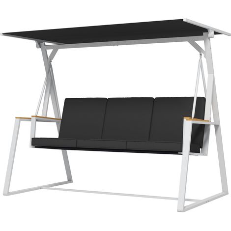 Panchina da Giardino 3 Posti con Tettuccio Inclinabile 205x130x175 cm in Acciaio Grigio Scuro (1/5)