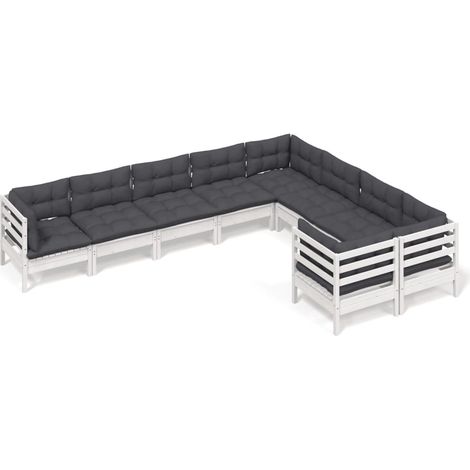 Maison Exclusive - Set Divani da Giardino 9 pz con Cuscini BiancLegno di Pino (1/5)