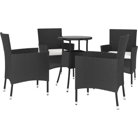 5 Piece Garden Bistro Set with Cushions Black Poly Rattan vidaXL (1/4)