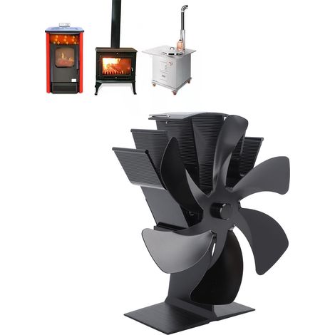 Ventilateur de cheminée, ventilateur thermique, chauffage au poêle à pétrole, poêle à bois, ventilateur thermique auto-générateur, noir (1/5)