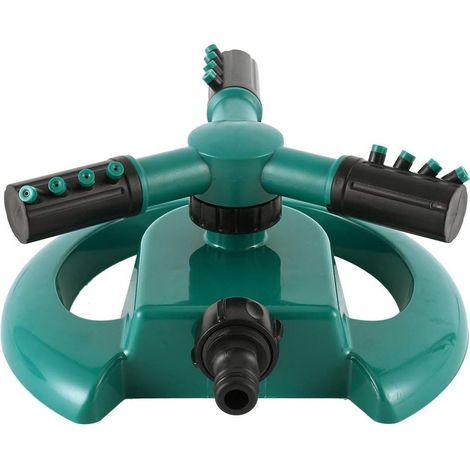 Aspersor automático de césped con rotación de 360°, 3 brazos y 12 boquillas.