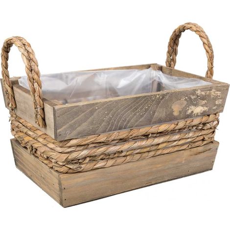Cesto de madera y cuerda con asas marrón 29x19x14 (1/5)