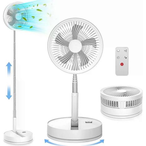 Ventilatore da pavimento ricaricabile tramite USB da 7200 mAh, regolabile su 4 velocità, portatile, pieghevole, estensibile, silenzioso, con telecomando. (1/4)