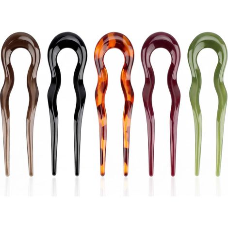 Confezione da 5 forcine per capelli francesi per donna, forcine per chignon a forma di U, fermagli per capelli a 2 punte attorcigliate, varietà di acconciature classiche per donne e ragazze(5 (1/5)
