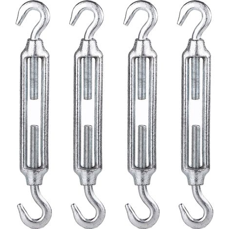 (Set à 4 Stück) M12 Seilspanner aus verzinktem Stahl DIN 1480, Schwerlast-Seilspannhaken (4)