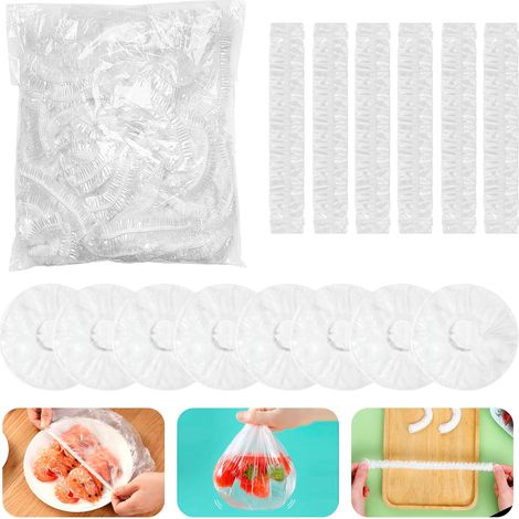 Gefrierbeutel mit Gummiband, 300er-Packung dehnbare Gefrierbeutel, transparente Gefrierbeutel, Stretchfolien für (1/5)