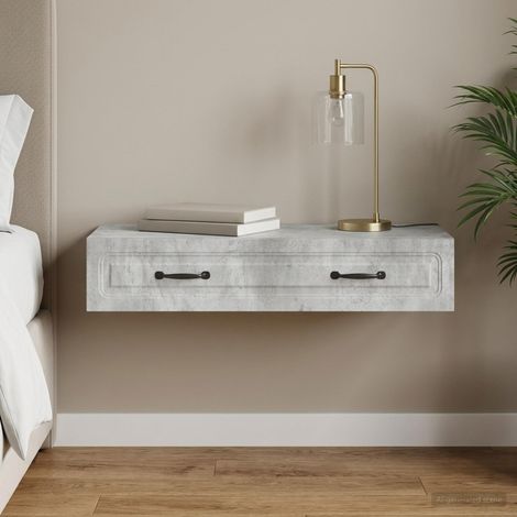 Table d’appoint murale avec rangement Gris béton 87,5 x 34,5 x 17 cm - PANGIVO (1/5)