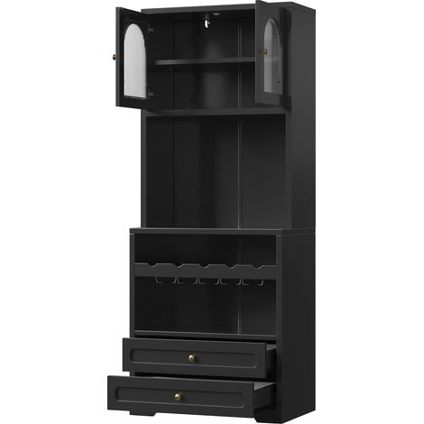 Armario alto aparador con puertas de cristal curvadas LED y botellero MDF negro HOMVRA (1/5)
