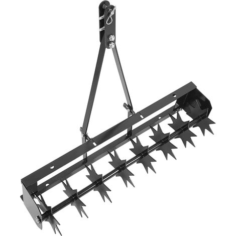 Aérateur à gazon roulant 32 pouces, outil d'aération à pousser, rouleau d'aération manuel à 8 pointes pour pelouse, cour, terrasse et jardin - Noir (1/5)