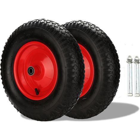 Jiubiaz 2x Ersatzrad Schubkarrenrad Schubkarre Rad Reifen Luftrad Luftbereifung Felge 4.80/4.00 max 200Kg mit Stahlachse 137mm (1 Rad + Achse)