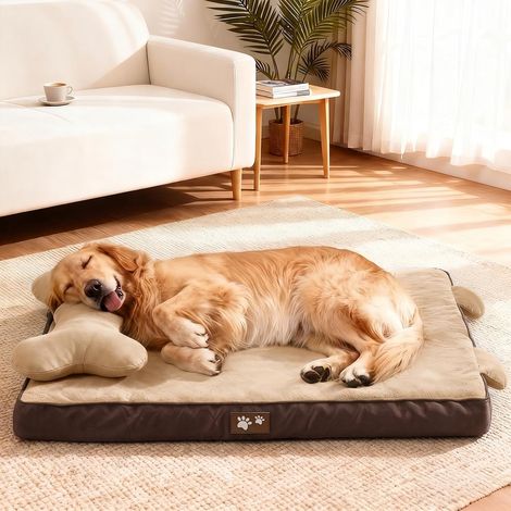 Panier Orthopédique Chien avec Bolster Tête Amovible, Lit Lavable avec Mousse Alvéolée, Coussin Chien Imperméable pour Soutenir Tête et Articulations, Matelas Chien avec Oreiller et Fond Antidérapant (1/5)