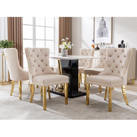 Lot de 6 chaises en velours avec pieds métallique - Beige