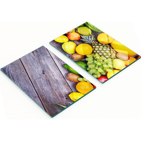 Planches à découper en verre avec motif de fruits sur bois 2x40x52 cm (1/5)