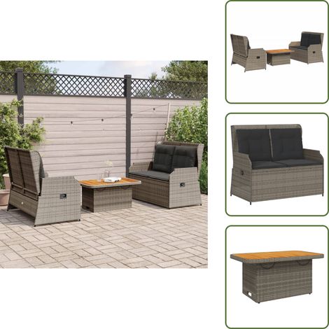 The Living Store Salon de jardin 3 pcs avec coussins Gris Résine tressée - Banc de jardin (1/5)