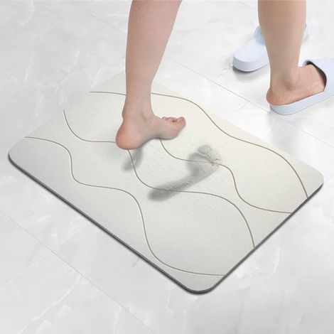 Alfombrilla antideslizante para baño - 40 x 60 cm - Secado rápido - Súper absorbente - Diseño ondulado gris oscuro (1/5)