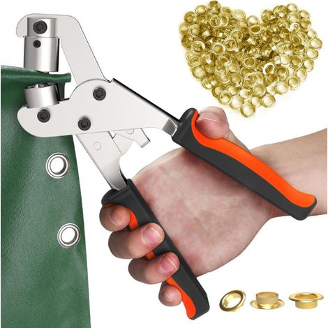 pince à œillets manuelle outil de perforation polyvalent pour ceinture cuir bâche tissu sac à main poignée antidérapante en tpr acier à haute teneur en carbone livré avec 100 œillets argentés de 10 mm (1/5)