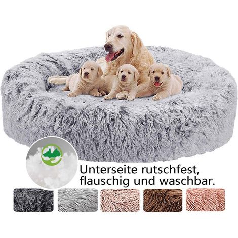 Flauschiges Hundebett rund, Katzenbett Donut, waschbar, 7 Größen, Grau L 80x80cm
