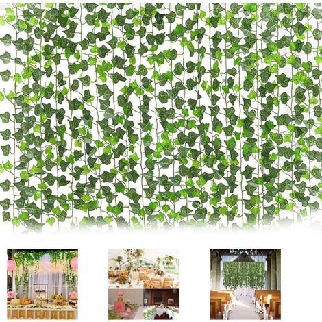 Ghirlanda di edera artificiale realistica da appendere – 2 m, fogliame verde tenue, ideale per decorare pareti, giardini o matrimoni.