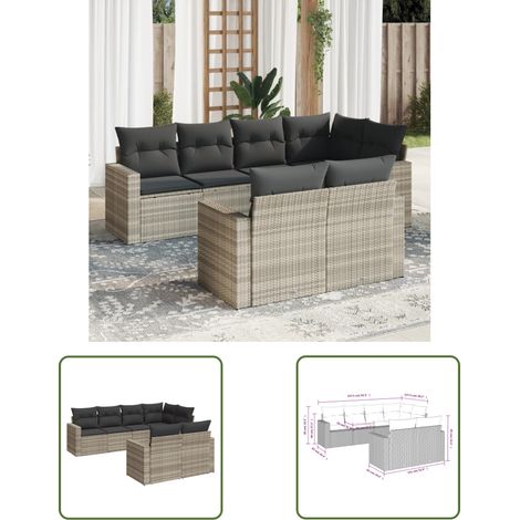The Living Store 7-tlg. Garten-Sofagarnitur mit Kissen Hellgrau Poly Rattan - Gartensofas - Outdoor Möbel - Lounge Set - Gartenlounge - Rattan Sofa (1/3)