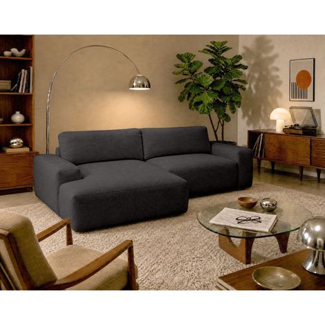 Tama - canapé d'angle gauche 4 places convertible avec coffre en tissu - gris (1/5)