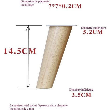 patas de madera para muebles. Altura: 14,5 cm. Redondas, cónicas (diseño inclinado). Material: madera maciza. Para sillas, mesas, armarios, etc. (1/4)